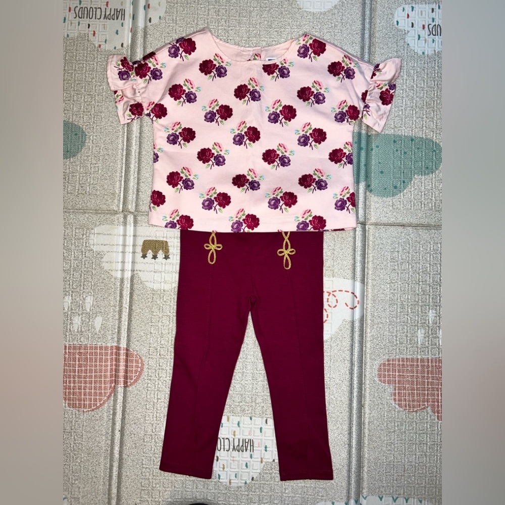 Janie & Jack Floral Top & Bow Leggings Set (Size 2T)